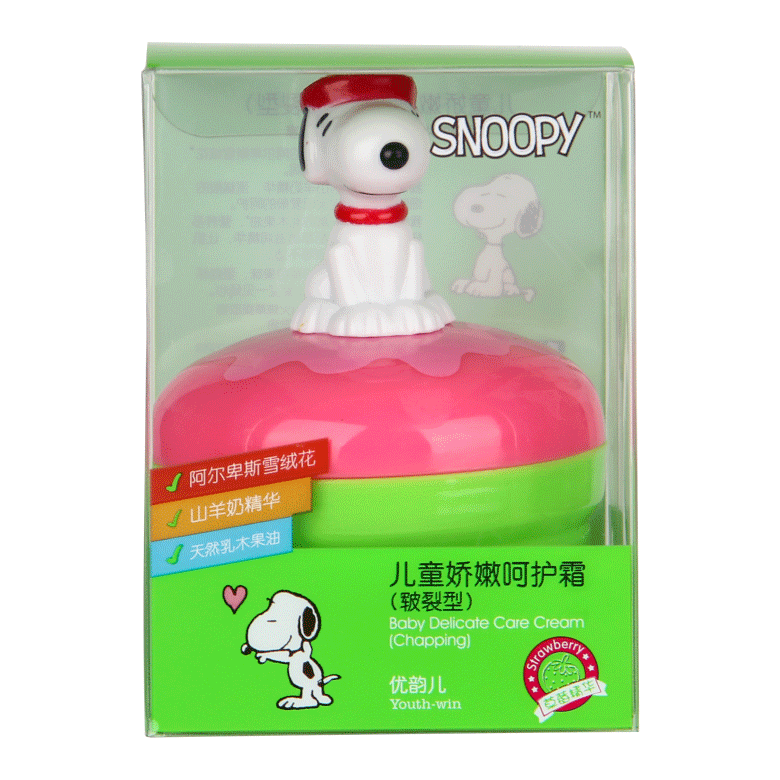 SNOOPY兒童嬌嫩呵護(hù)霜(皸裂型)(立式)(粉色) 盒 正面